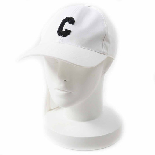 Celine 2aun1969p Initials Sequins Baseball Cap Hat Cotton White Black Gold