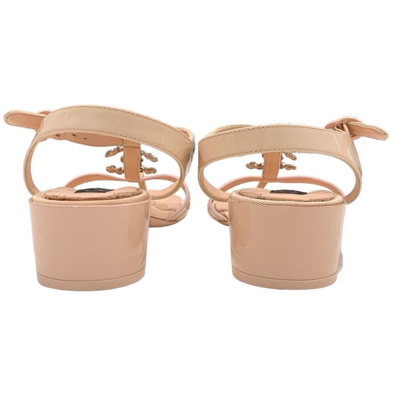 Chanel Sandals Shoes Patent Leather Pink Coco Mark Matelasse Thong Sandals