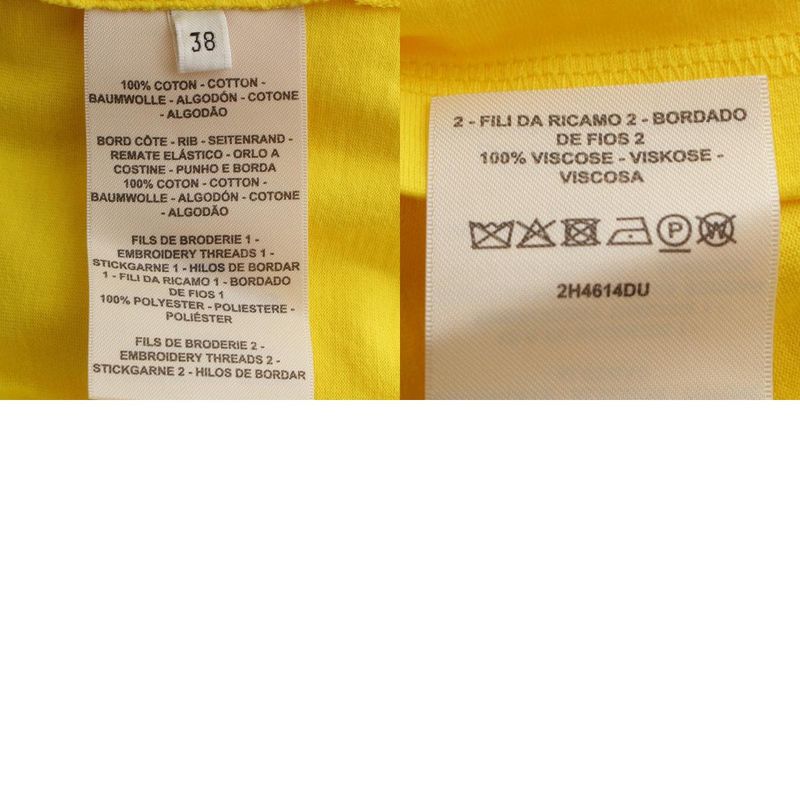 Hermes Cotton H Embroidered Pocket Short Sleeve T-shirt Top Yellow 38