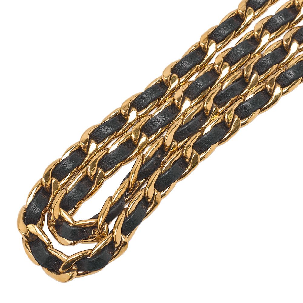 Chanel Coco Mark Chain Belt GP X Leather Black X Gold (gold Plated) Earring