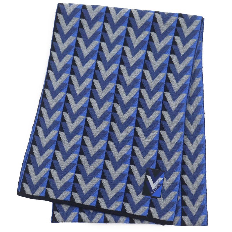 Louis Vuitton M70301 Echarpe V Obsession Stole Scarf With Logo Tag Gray Blue