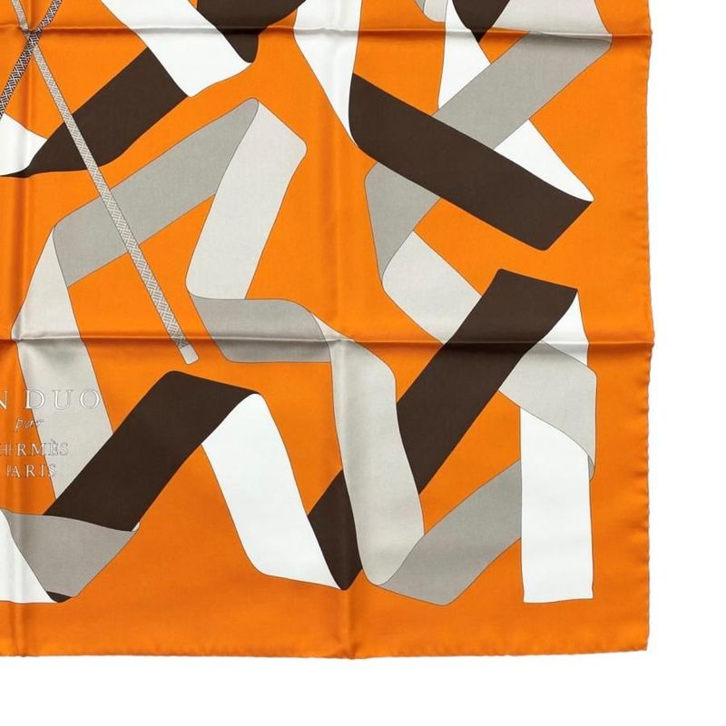 Hermes Silk Scarf Carre 90 En Duo Par Orange White Hermes