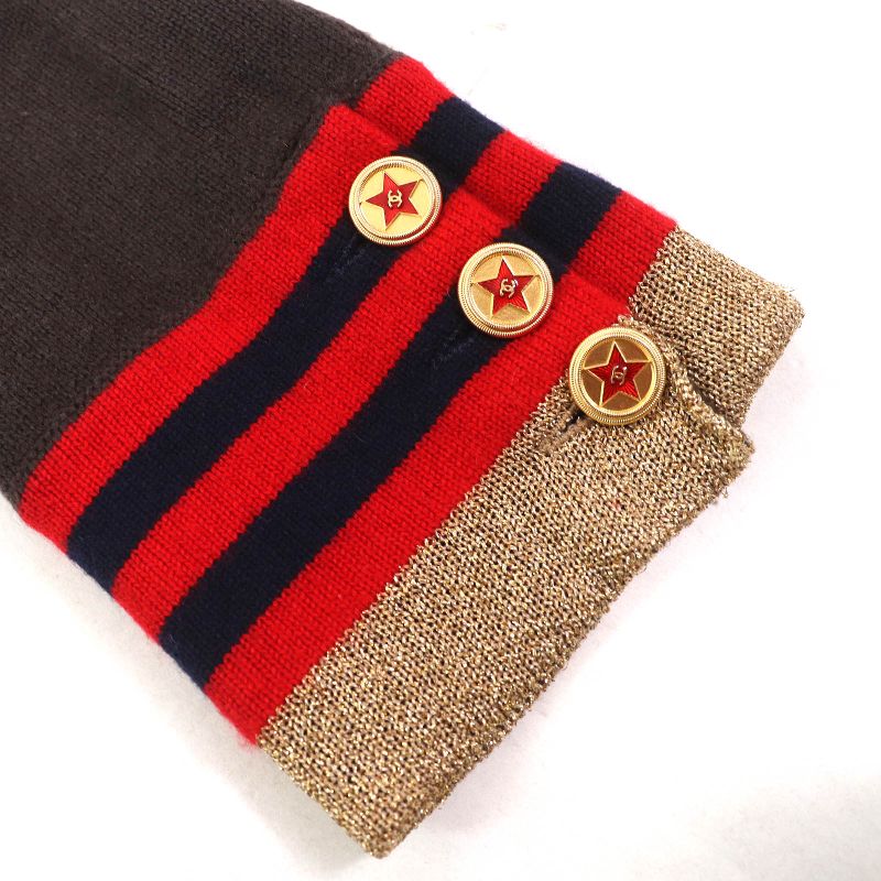 CHANEL 09A P36174 88% Cashmere Coco Mark Star Button Knit Cardigan Dark Brown