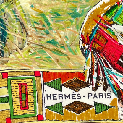 Hermes Les Cheyennes Cheyenne Carre 90 Silk Yellow Multicolor