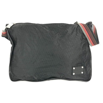 Fendi Shoulder Bag Zucca Logo Leather Nylon Black