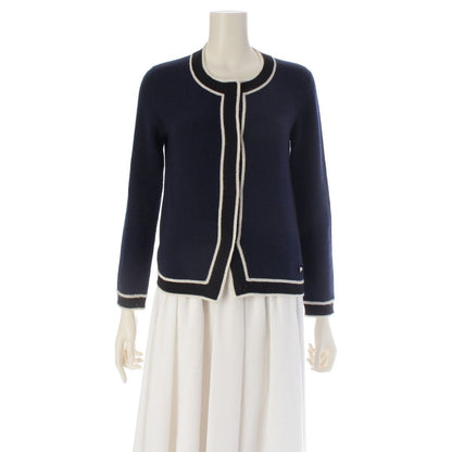 Chanel Cashmere Logo Plate Long Sleeve Knit Cardigan Navy 36