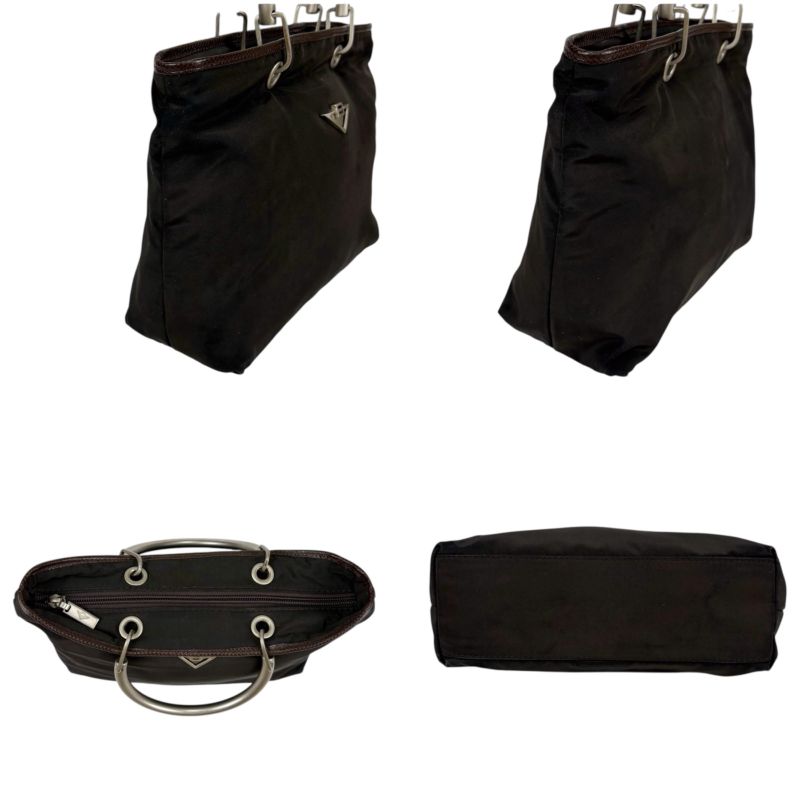 Bottega Veneta 2WAY Mini Tote Shoulder Bag Brown Nylon Canvas Silver Hardware