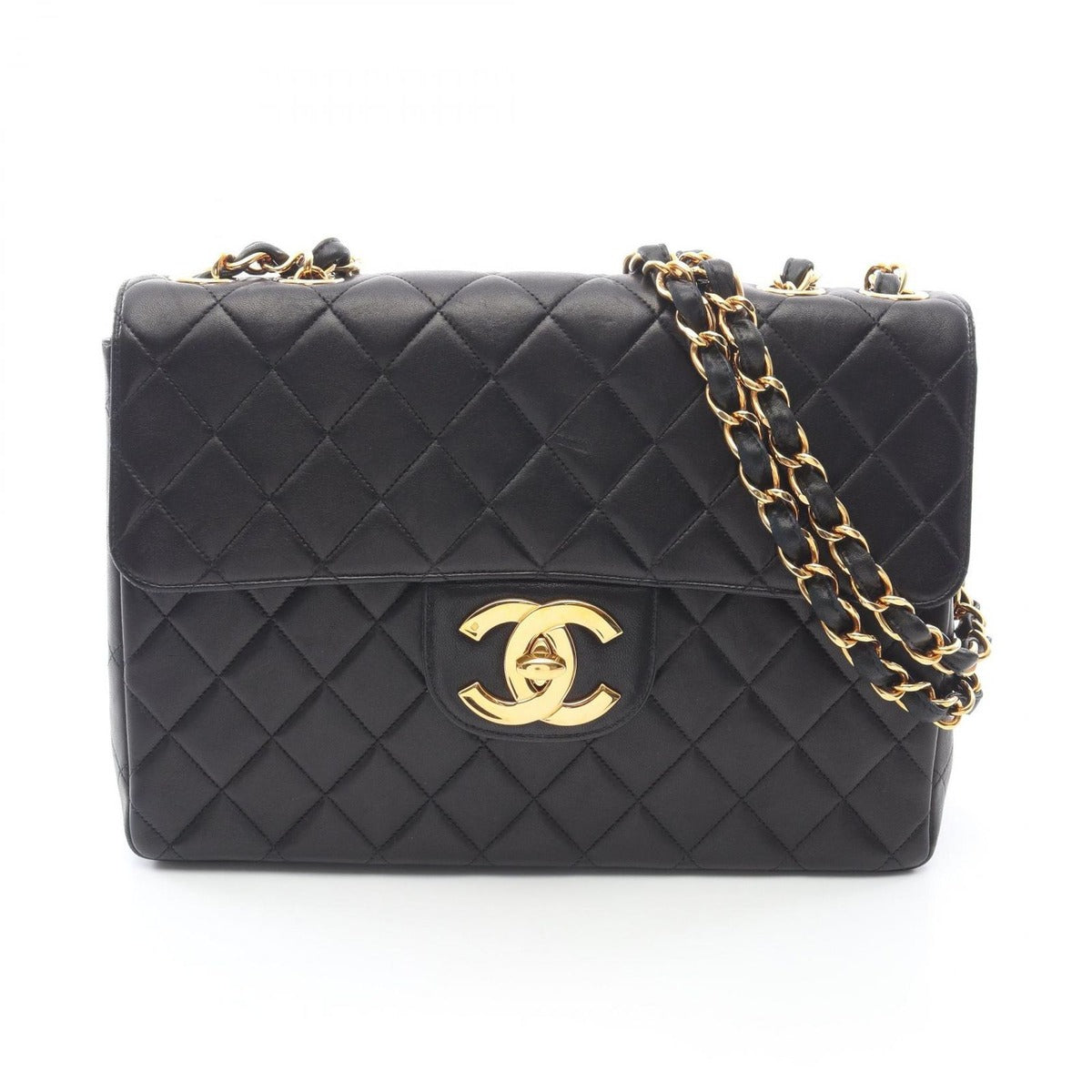 Chanel Shoulder Bag Big Quilted 30 Single Flap Black Lambskin