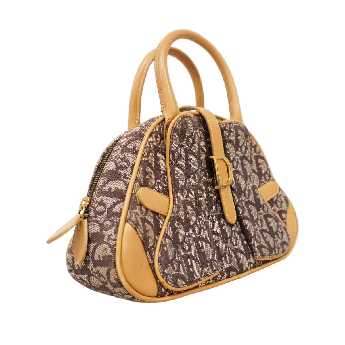 Dior Handbag Trotter Double Saddle Canvas Leather Brown Gold — view 2