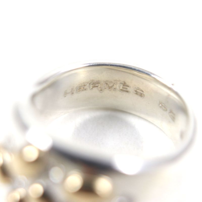  Hermes Vintage Gaucho Ring 925 750 7P Diamond Ring Silver 52 Size Equivalent