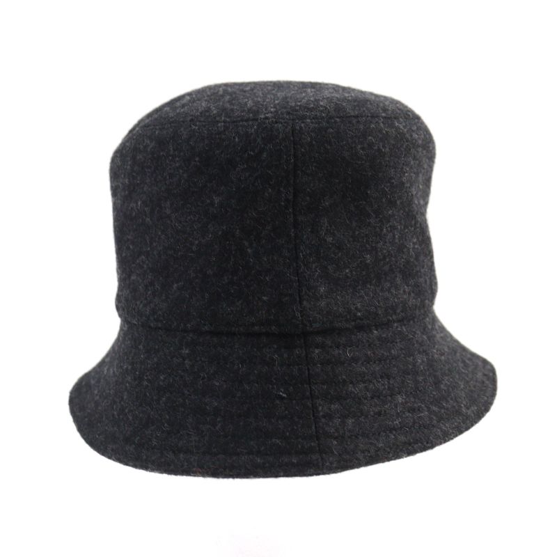 Prada 2hc137 100% Wool Triangle Plate Triangle Logo Bucket Hat Dark Gray M Made