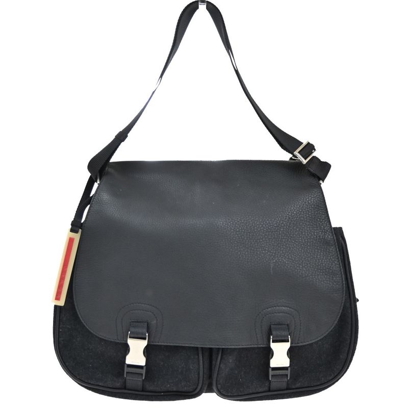 Prada Shoulder Bag Wool Leather Black 76ka954
