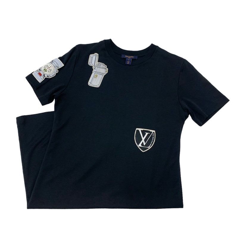 Louis Vuitton Dress Cotton Black Logo Patch Short Sleeve