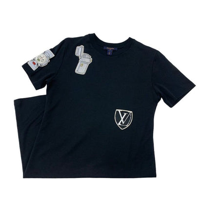 Louis Vuitton Dress Cotton Black Logo Patch Short Sleeve
