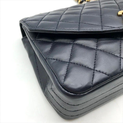 Chanel Quilted CC Logo Lambskin Turnlock Shoulder Bag Navy