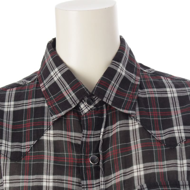 Saint Laurent 16 Cotton Check Western Long Sleeve Shirt Top Black XS