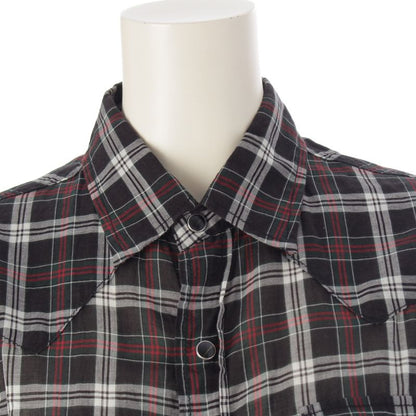Saint Laurent 16 Cotton Check Western Long Sleeve Shirt Top Black XS