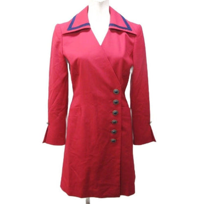Dior Mademoiselle Vintage Long Coat Jacket Wool Visual Button S Red
