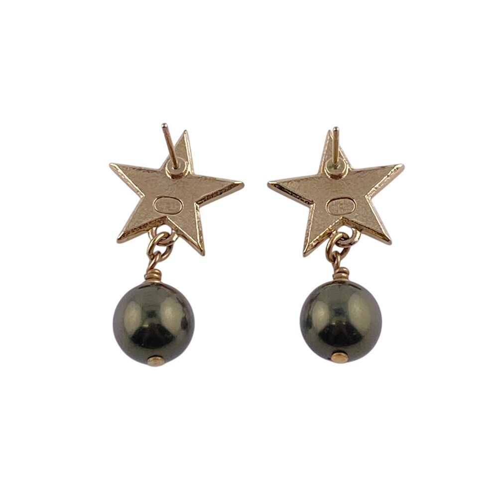 Chanel A17c Coco Mark Star Pearl Earrings Brand Jewelry Accessories Gold Ladies