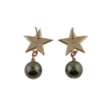 Chanel A17c Coco Mark Star Pearl Earrings Brand Jewelry Accessories Gold Ladies