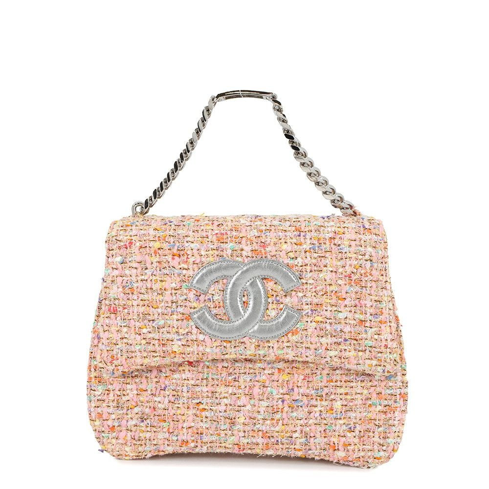 Chanel Handbag CC Logo Big Coco Chain Handle Tweed Bag