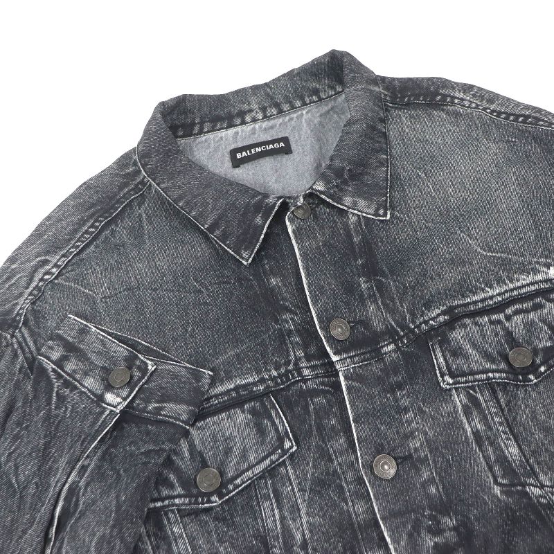 Balenciaga 20SS 621580 Denim Transfer Print Stretch Jacket Blouson Black L Made