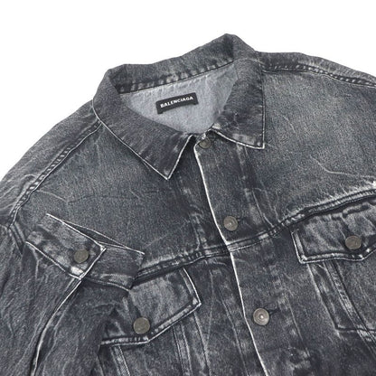 Balenciaga 20SS 621580 Denim Transfer Print Stretch Jacket Blouson Black L Made