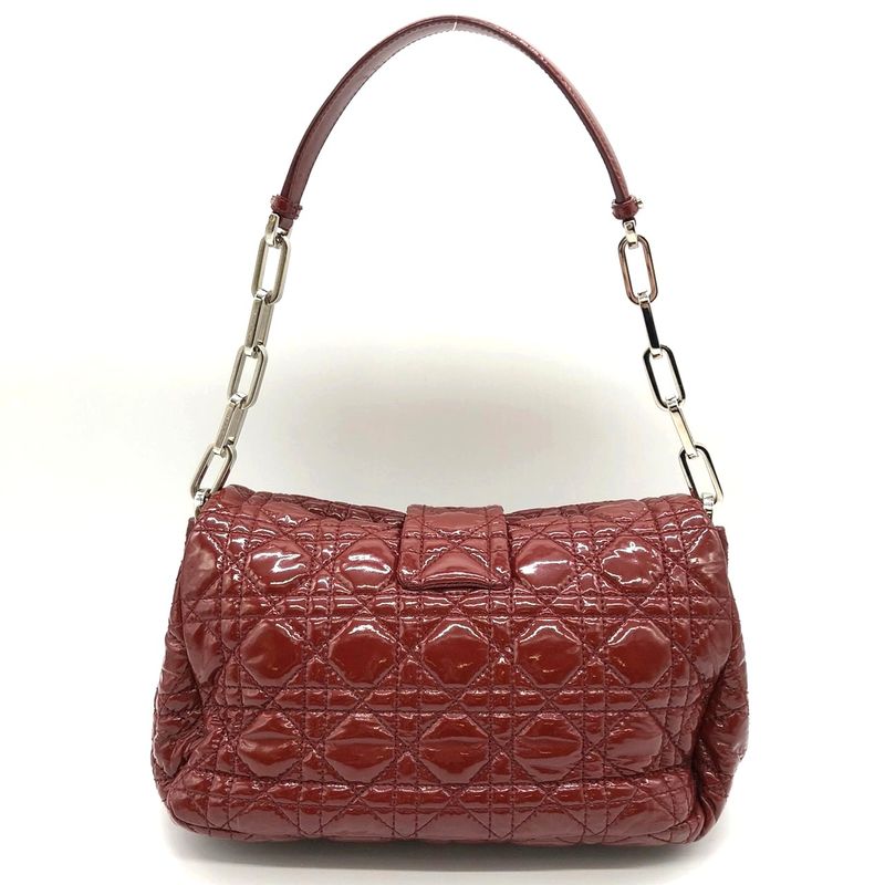 DIOR Cannage Chain Shoulder Bag Handbag Red Enamel/leather Women Fashion