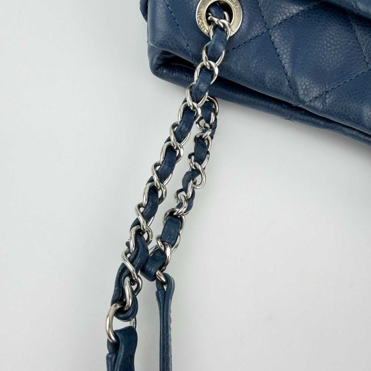 Chanel CC Logo Quilted Shoulder Bag Blue Leather Vintage — view 14