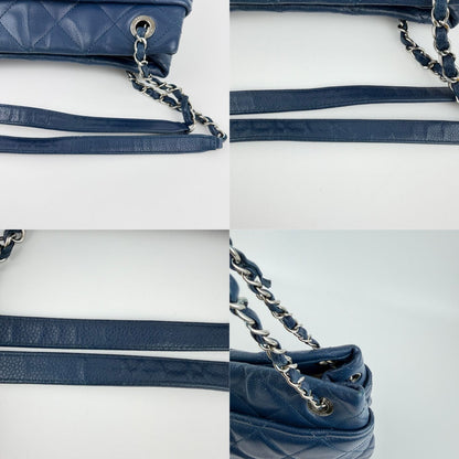 Chanel CC Logo Quilted Shoulder Bag Blue Leather Vintage — view 16