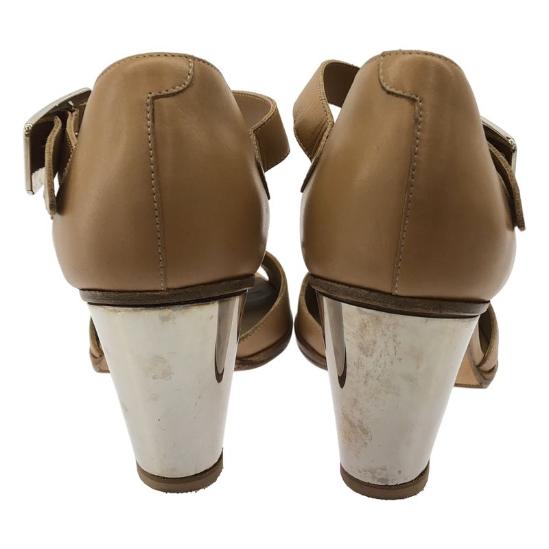Hermes Metal Heel Strap Leather Sandals Brown 37