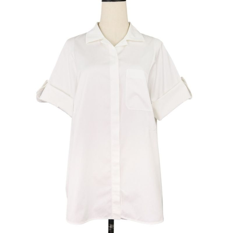 Hermes Fixed Wing Cotton Roll Up Blouse Shirt 40 White 21SS