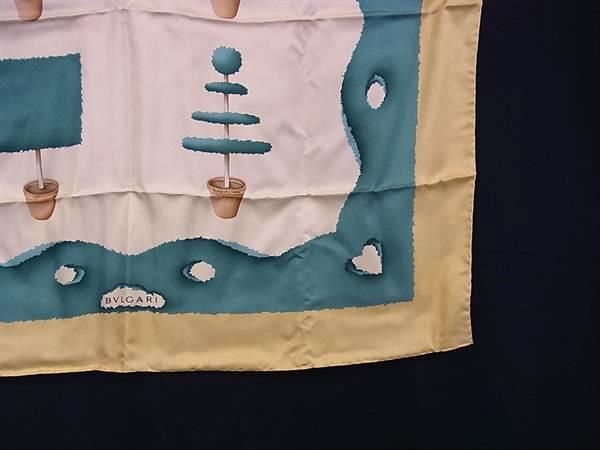 Bvlgari 100% Silk Large Scarf Stole Shawl Women Beige And Green Fb7027