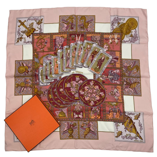 Hermes Scarf Silk Carre 90 le Tarot Card Pink