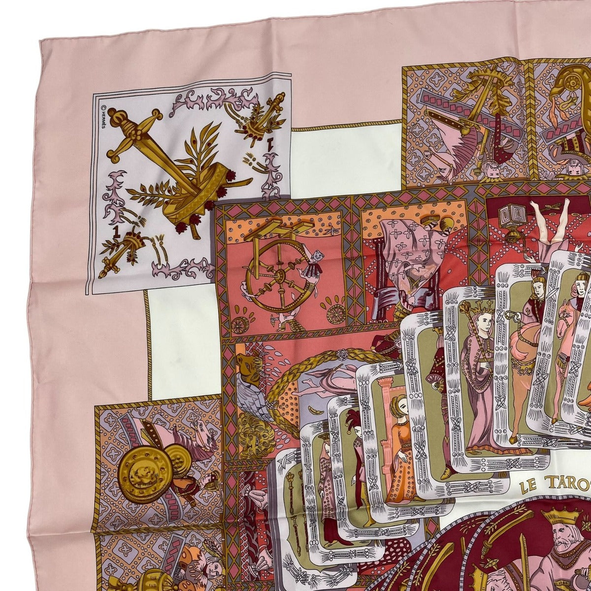 Hermes Scarf Silk Carre 90 le Tarot Card Pink — view 3