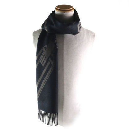 Hermes H394808t Zigzag Sangle 100% Cashmere Shawl Scarf Black Basalt With Box