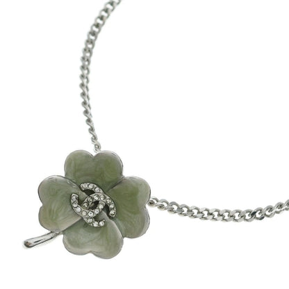 Chanel CC Logo Clover Necklace Pendant Green Silver