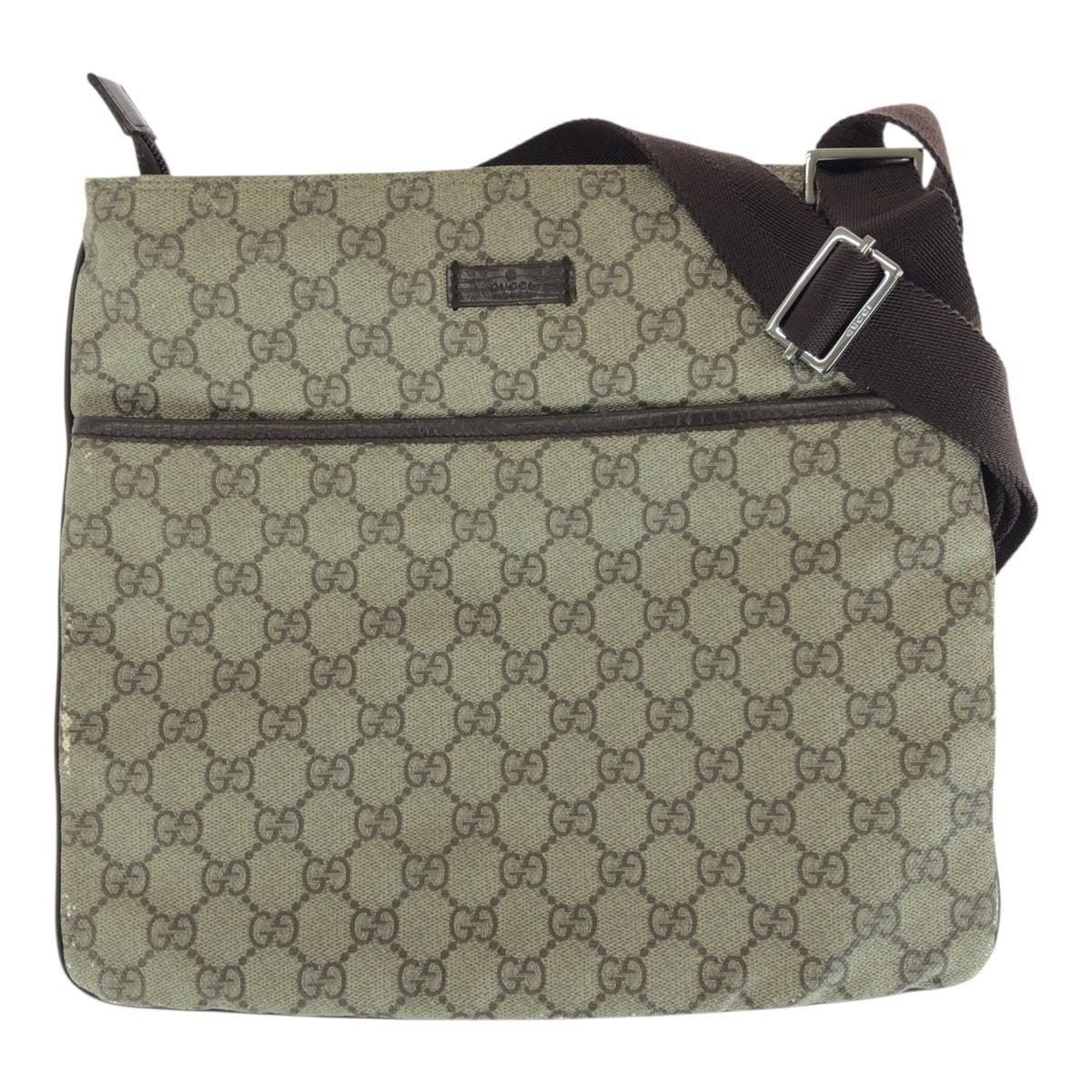 Gucci Brown Silver GG Supreme Canvas Shoulder Bag