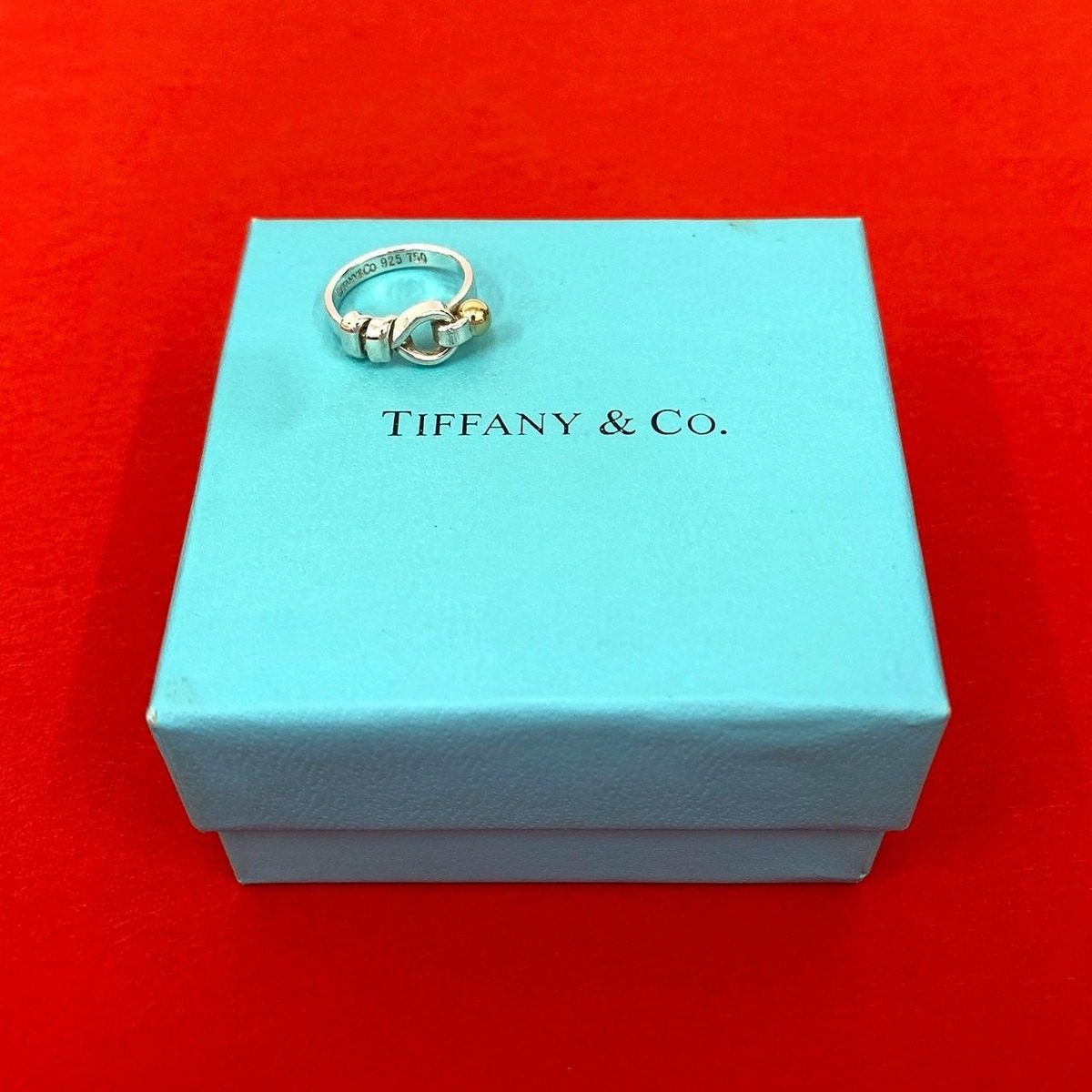 Tiffany & Co Flat Wire Ring Hook Eye 925 Sterling Silver 18k Yellow Gold