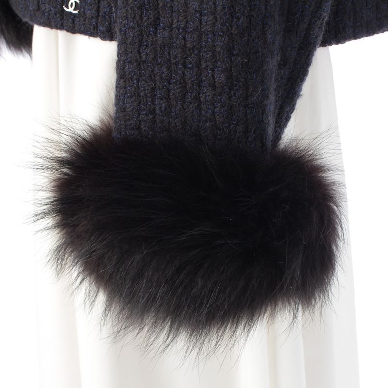 Chanel 00A Wool Nylon Fox Fur Collarless Jacket Outerwear P16217 Navy 44