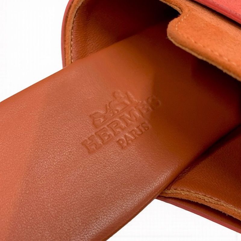 Hermes Coralia Sandals Shoes Suede Red Orange Yellow Flat Mule Hhardware Fringe