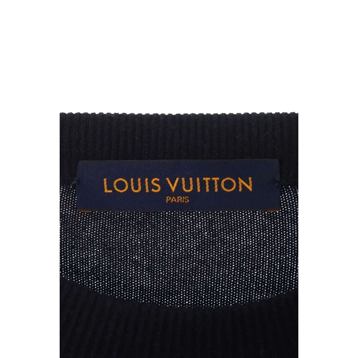 Louis Vuitton Monogram Sleeve Cashmere Blend Crew Sweater Navy Blue — view 3