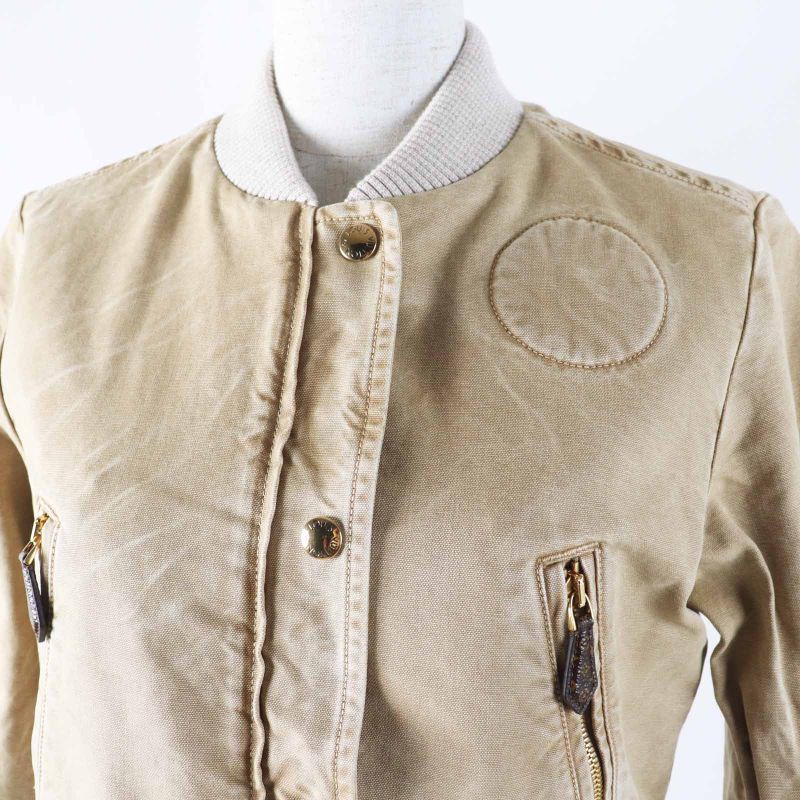 Louis Vuitton 23SS 1ab74i Cotton Washed Denim Cropped Bomber Jacket Beige 34