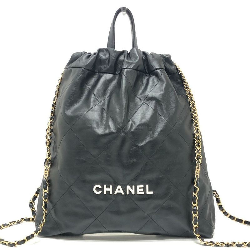 Chanel Backpack 22 Chain As3313 Leather Black