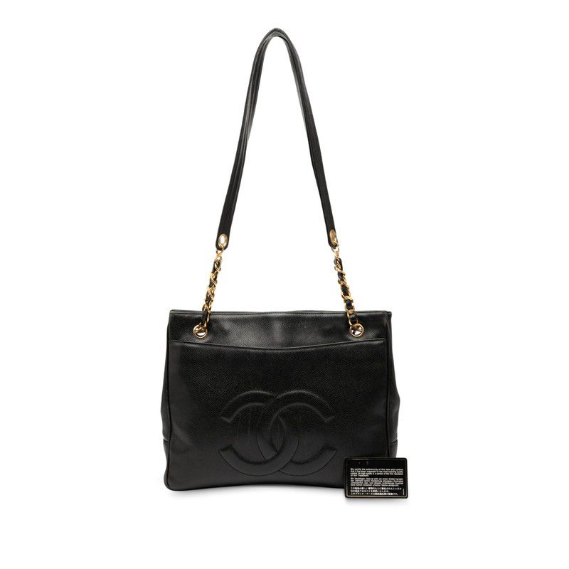 Chanel Coco Mark Tote Bag One Shoulder Bag Black Caviar Skin Women's Chanel