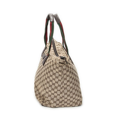 Gucci Large Web Shopping Tote Beige Brown GG Canvas — view 3