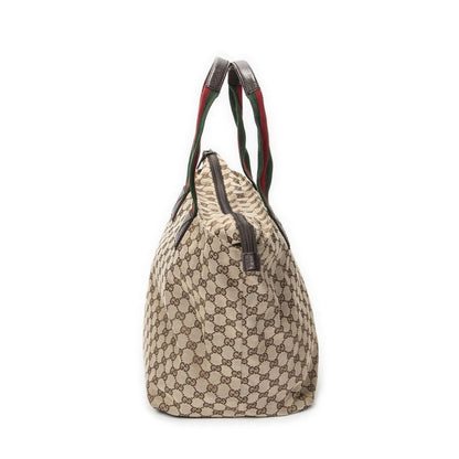 Gucci Large Web Shopping Tote Beige Brown GG Canvas — view 4