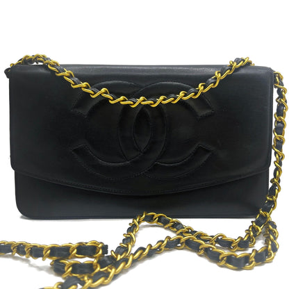 CHANEL CC Classic Timeless Lambskin Flap Wallet on Chain Purse Black