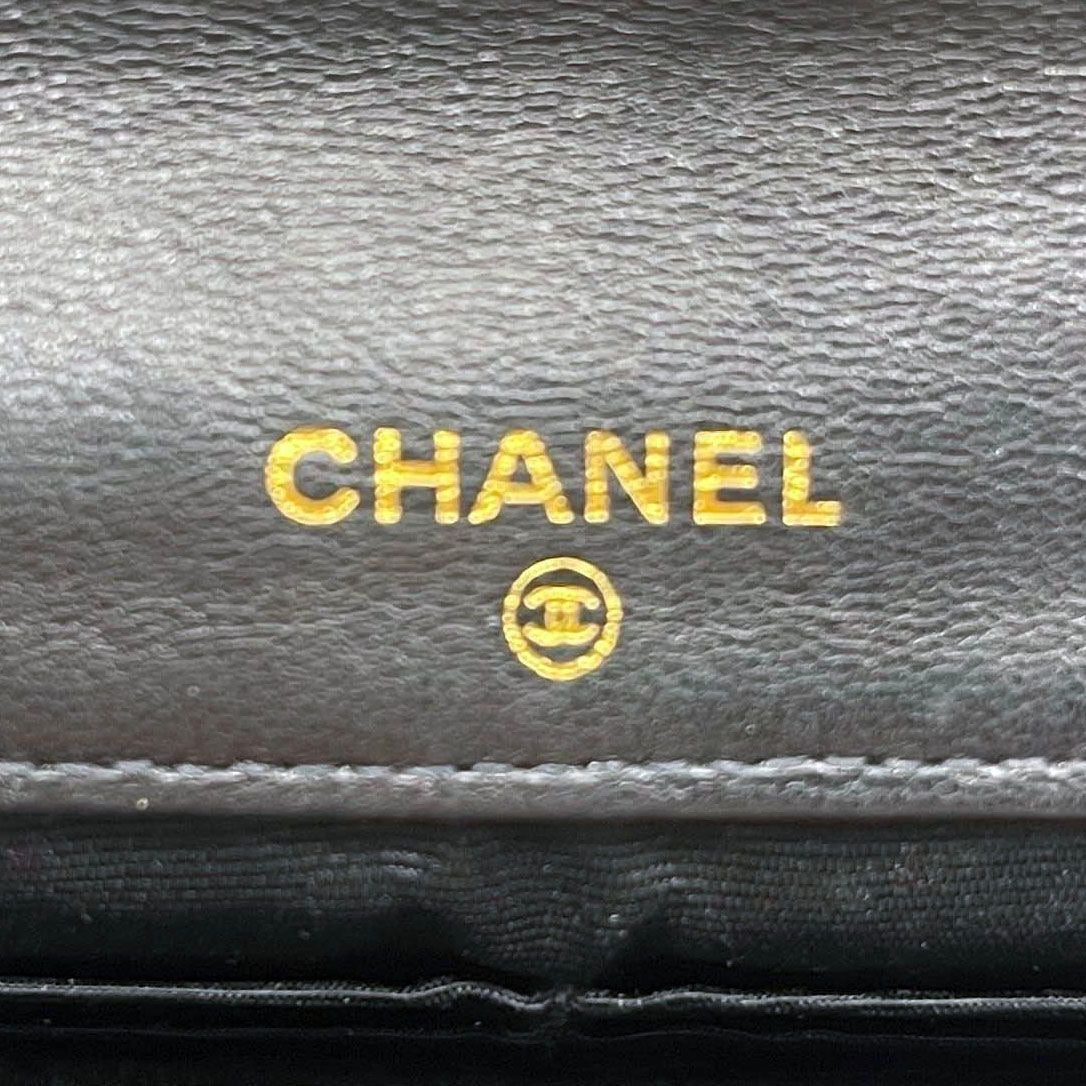 CHANEL CC Classic Timeless Lambskin Flap Wallet on Chain Purse Black