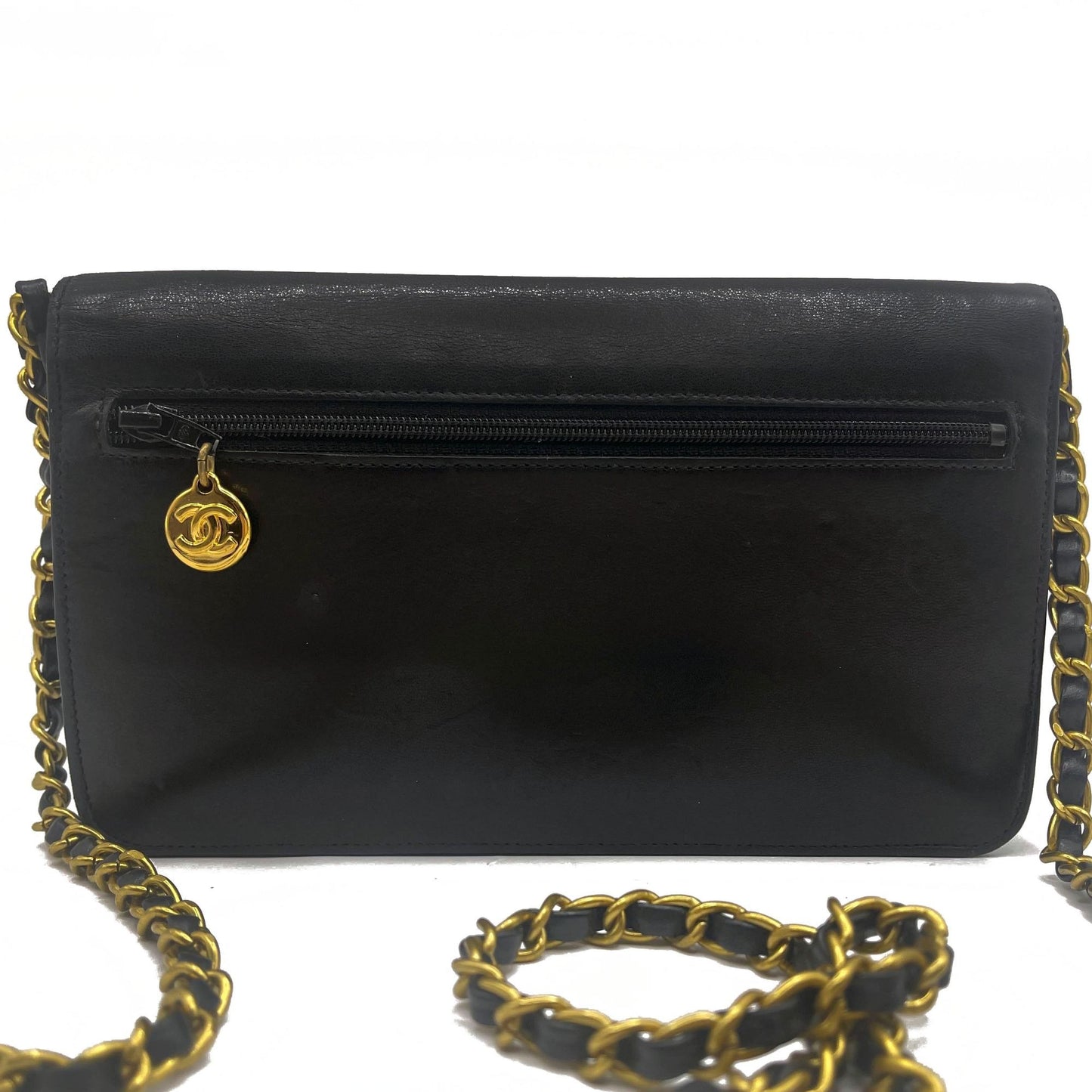 CHANEL CC Classic Timeless Lambskin Flap Wallet on Chain Purse Black